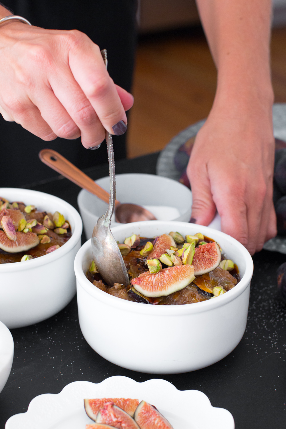 Crack the candy shell of the Fig Pistachio Oatmeal Brûlée