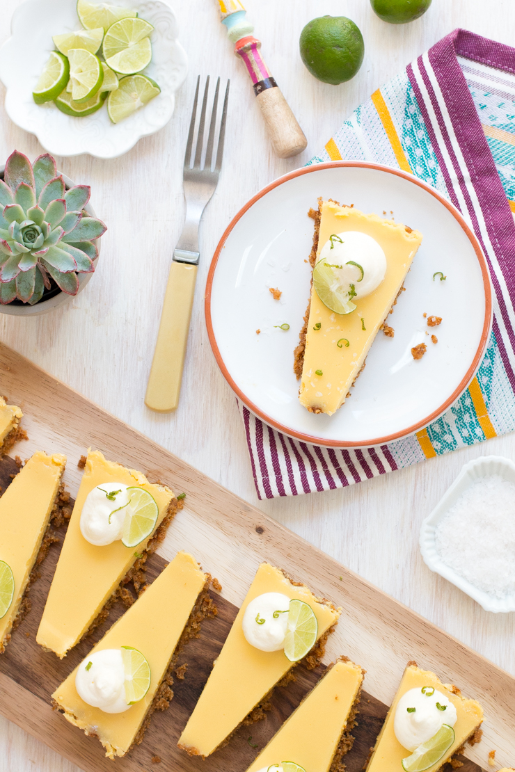 Key lime tart with tequila and a pretzel crust.