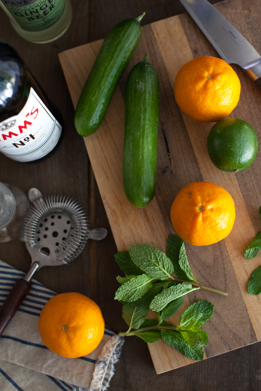The Pixie Pimm's Cup starts with a simple blend of fresh cucumber, mint and of course Ojai Pixie Tangerines