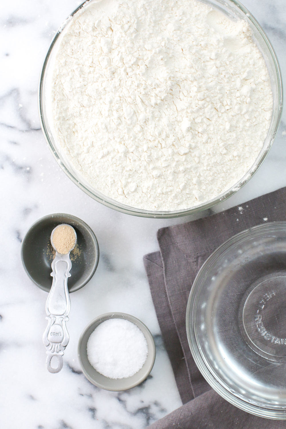 Just 4 simple ingredients go into the 72 Hour Pizza Dough.