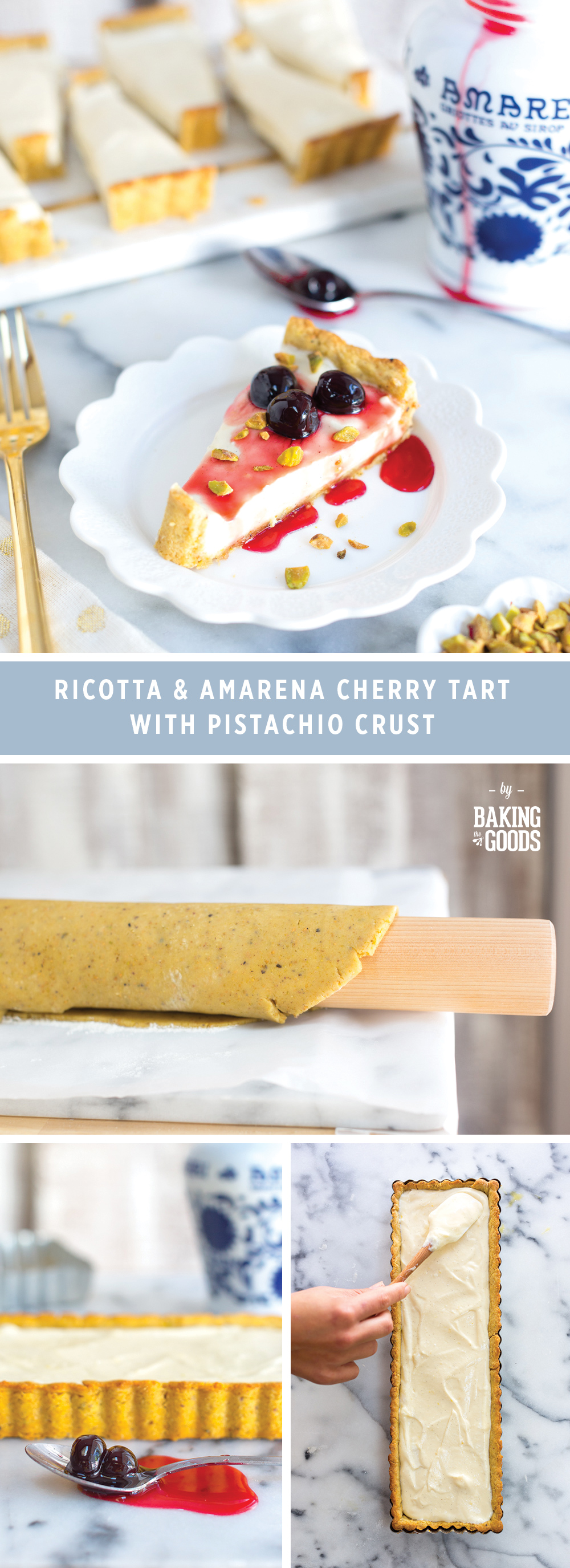 Ricotta & Amarena Cherry Tart with Pistachio Crust by Baking The Goods