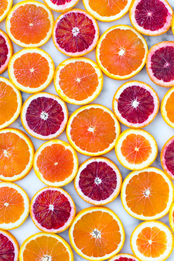 Broiled Orange Whipped Ricotta Toasts-Slices of Cara Cara Oranges and Blood Oranges