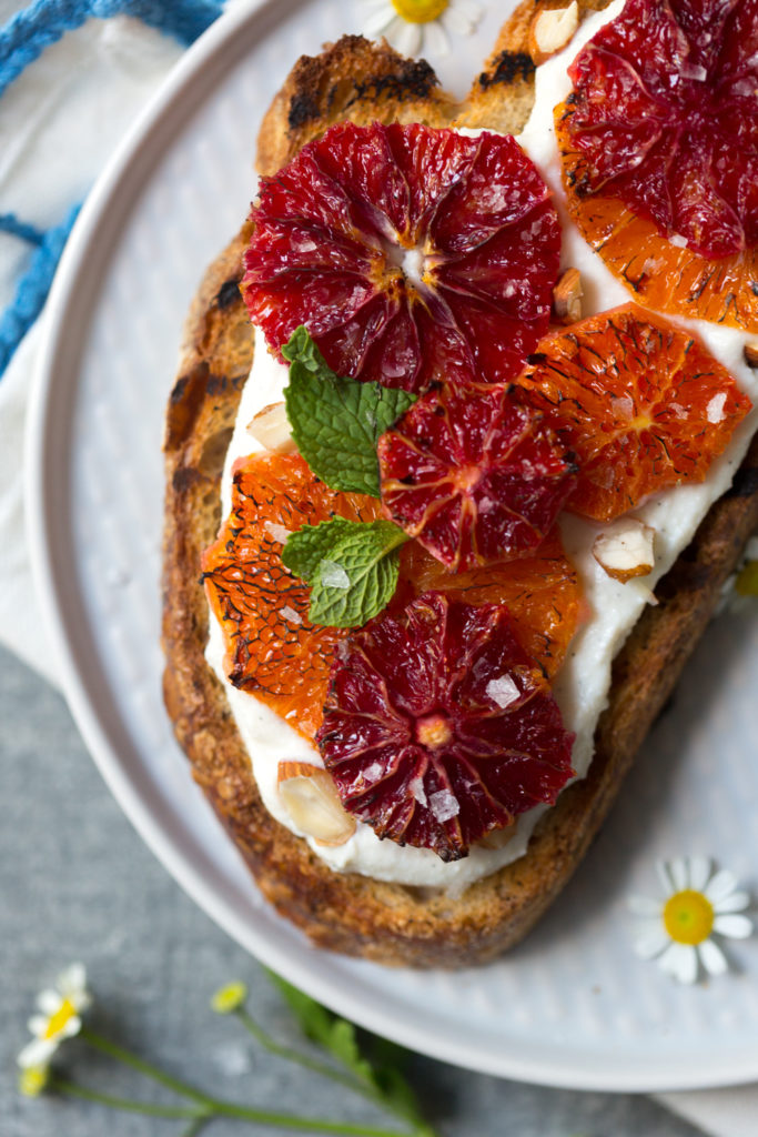 Orange Ricotta Toasts with sea salt flakes