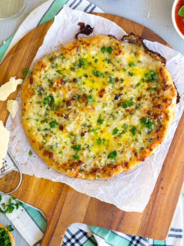 Cheesy Garlic Bread Pizza by Baking The Goods