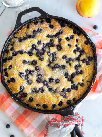 Blueberry Peach Cornmeal Skillet Cake by Baking The Goods