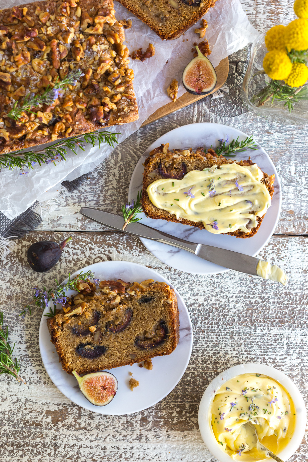Caramelized Fig and Walnut Bread with Rosemary Honey Butter