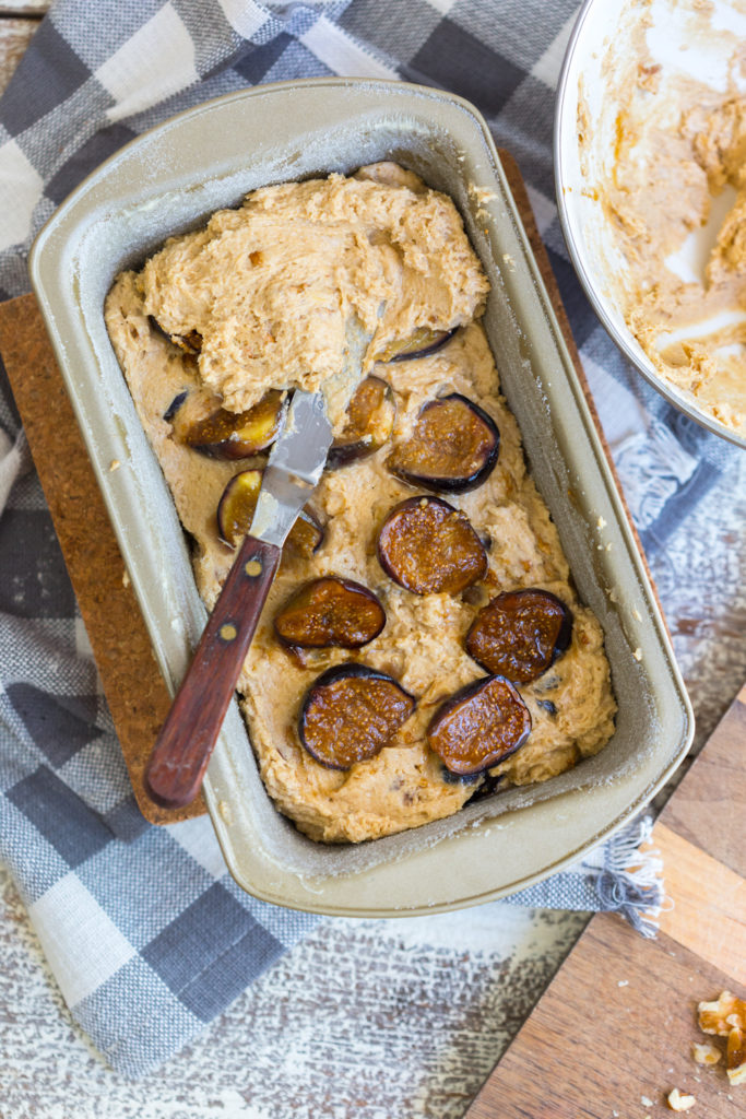 layering Fig and Walnut Bread batter