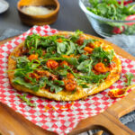 Tomato Confit Burrata and Arugula Pizza by Baking The Goods
