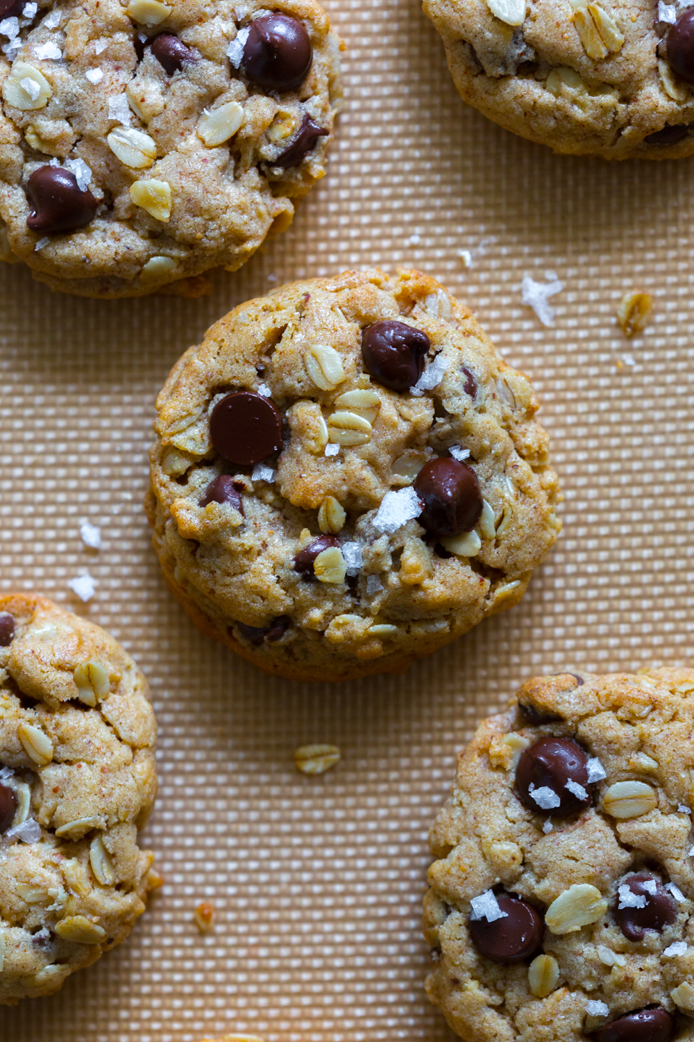 Close up of Almond Butter Oatmeal Chocolate Chip Cookies