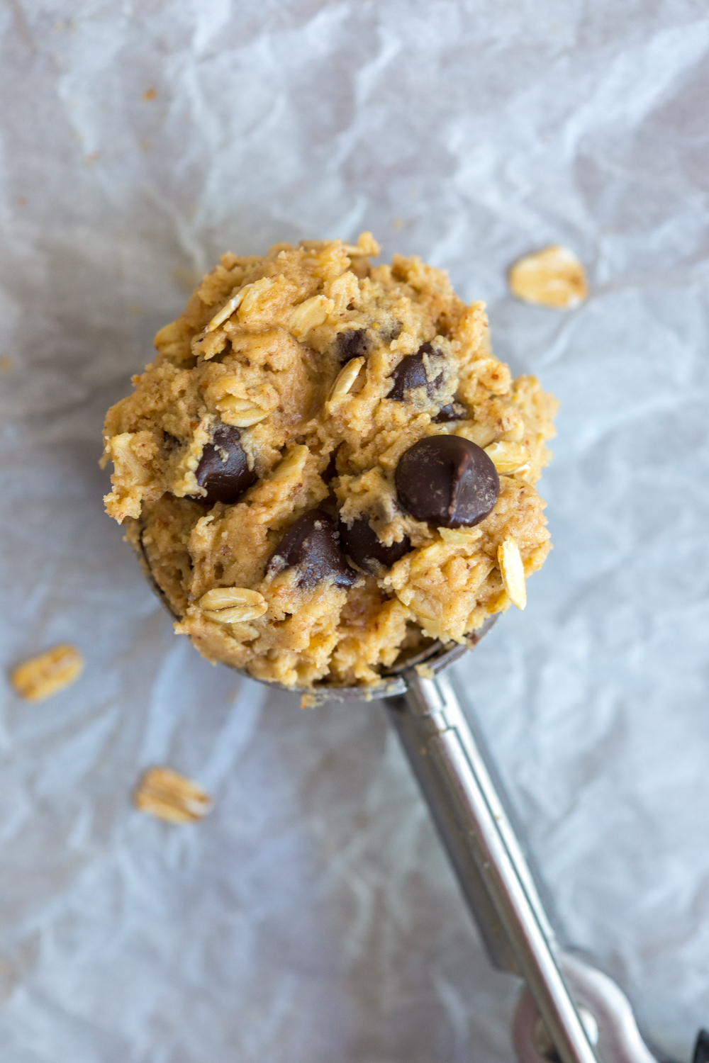 Scoop of Almond Butter Oatmeal Chocolate Chip Cookie dough
