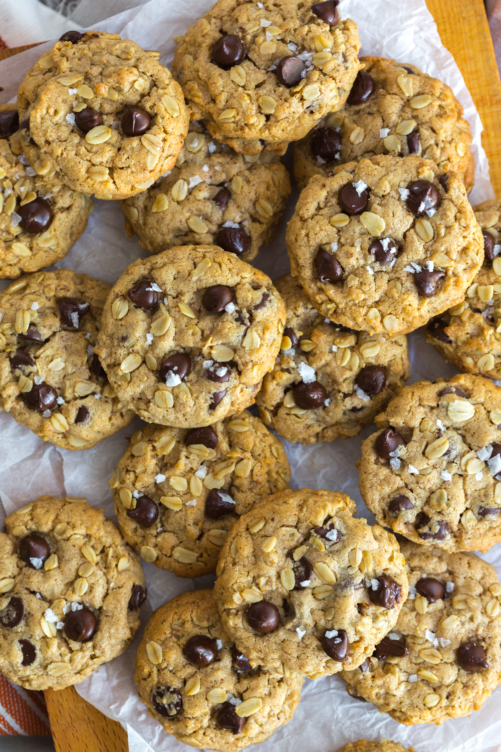 Pile of Almond Butter Oatmeal Chocolate Chip Cookies