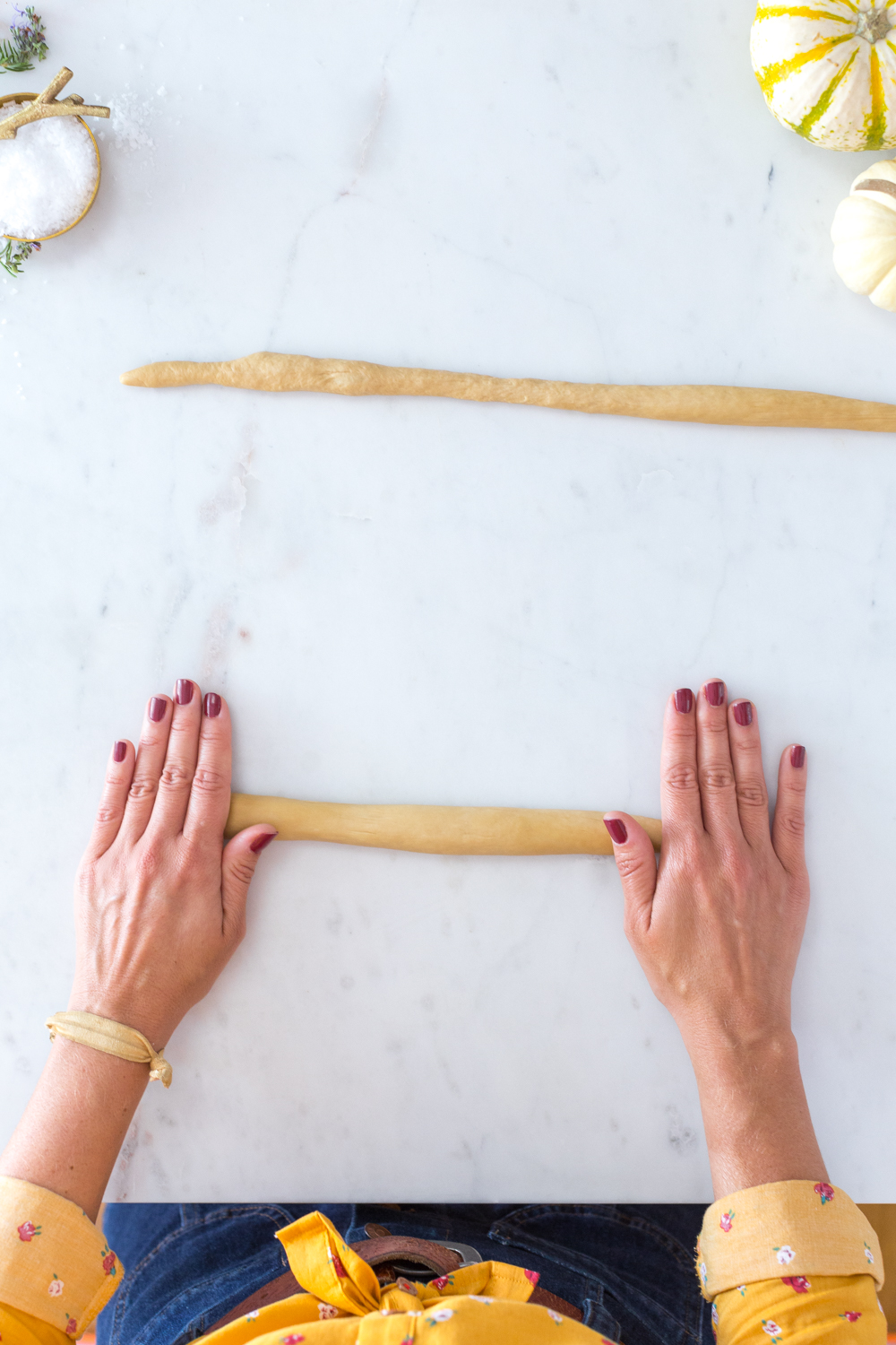 Rolling out Dill Pretzels with Cider Cheese Dip