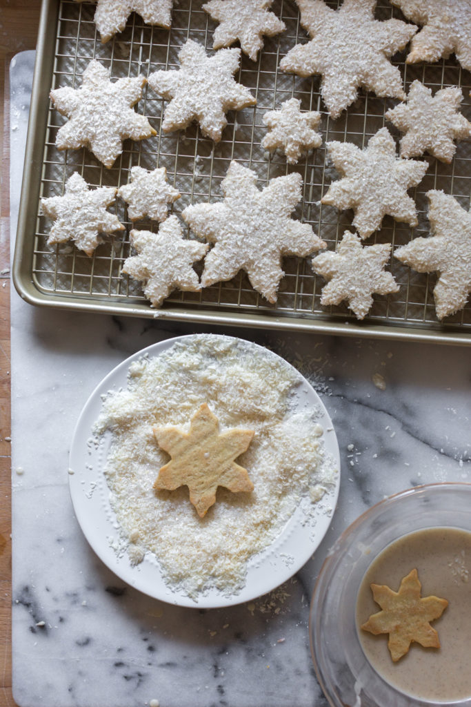 Decorating Cardamom Coconut Snowflake Cookies
