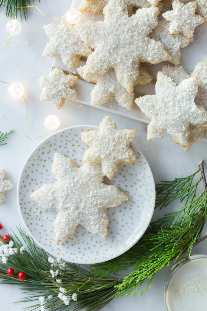 Cardamom Coconut Snowflake Cookies on a plate