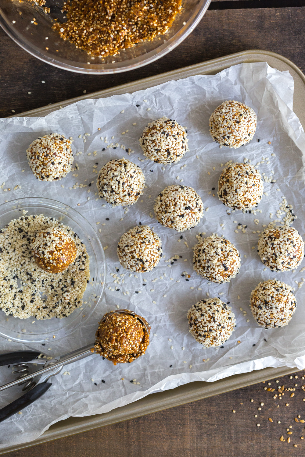 Quinoa Date Tahini Energy Balls - mixing