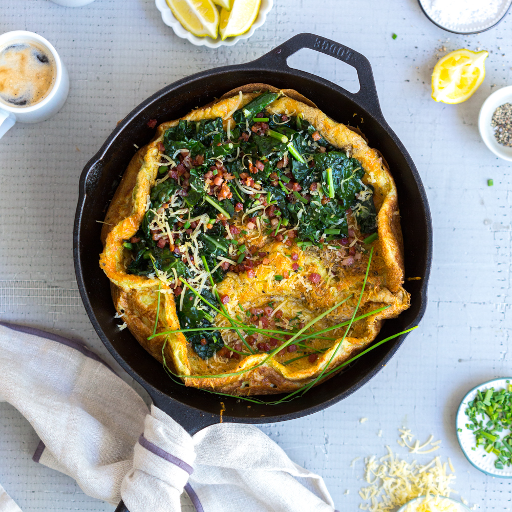 Aged Gouda Pancetta and Kale Savory Dutch Baby by Baking the Goods
