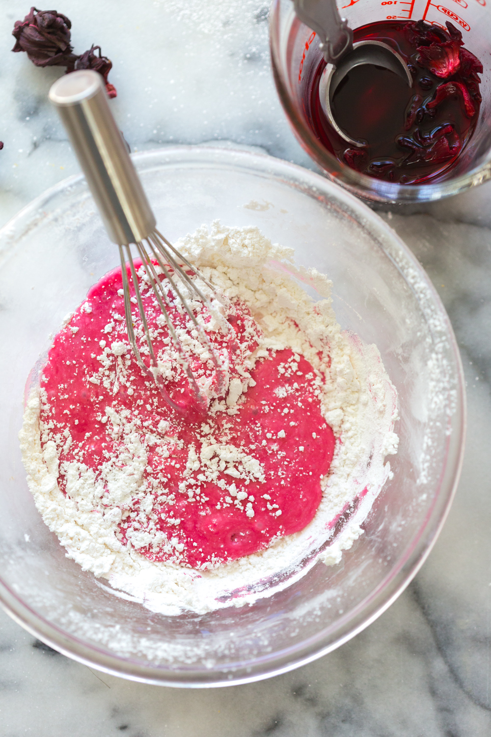 Making the glaze for Glazed Hibiscus Shortbread Cookies