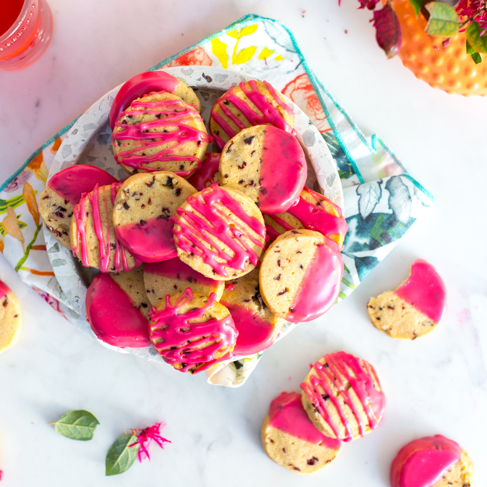 Glazed Hibiscus Shortbread Cookies by Baking The Goods.