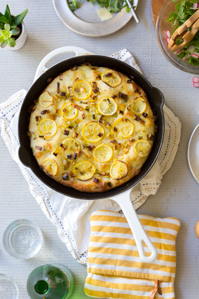 Leek Lemon and Thyme Skillet Focaccia from Baking The Goods