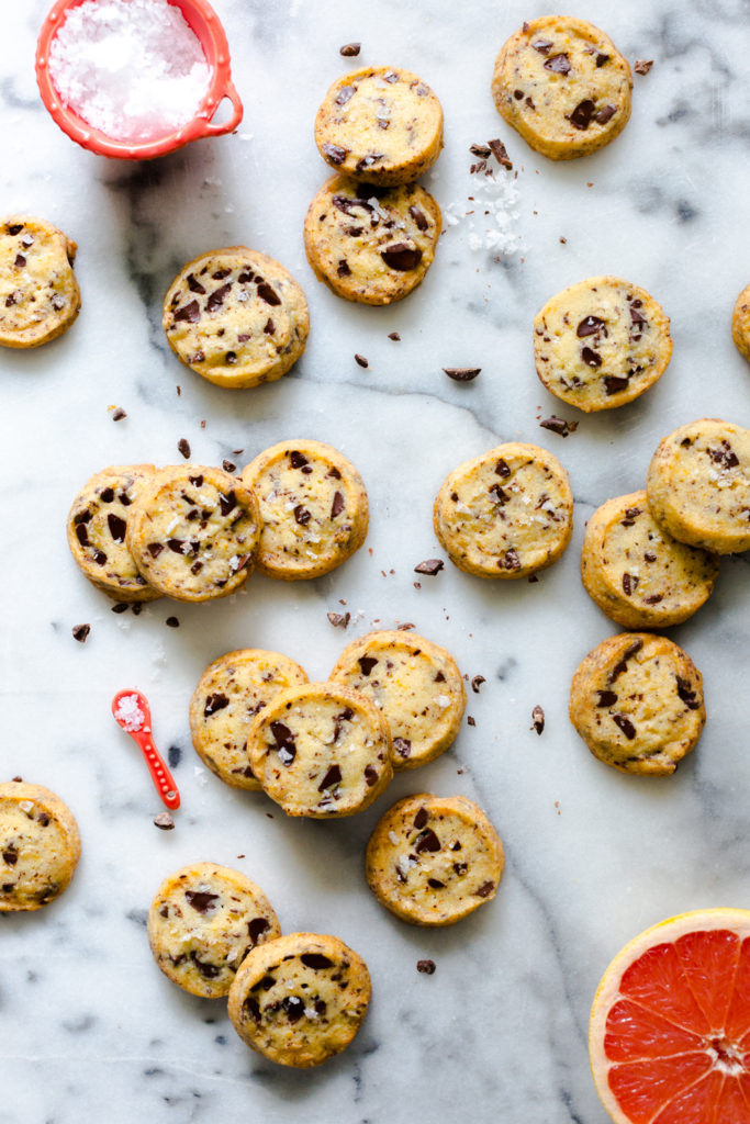 Salted Grapefruit & Dark Chocolate Chunk Shortbread Cookies from Baking The Goods