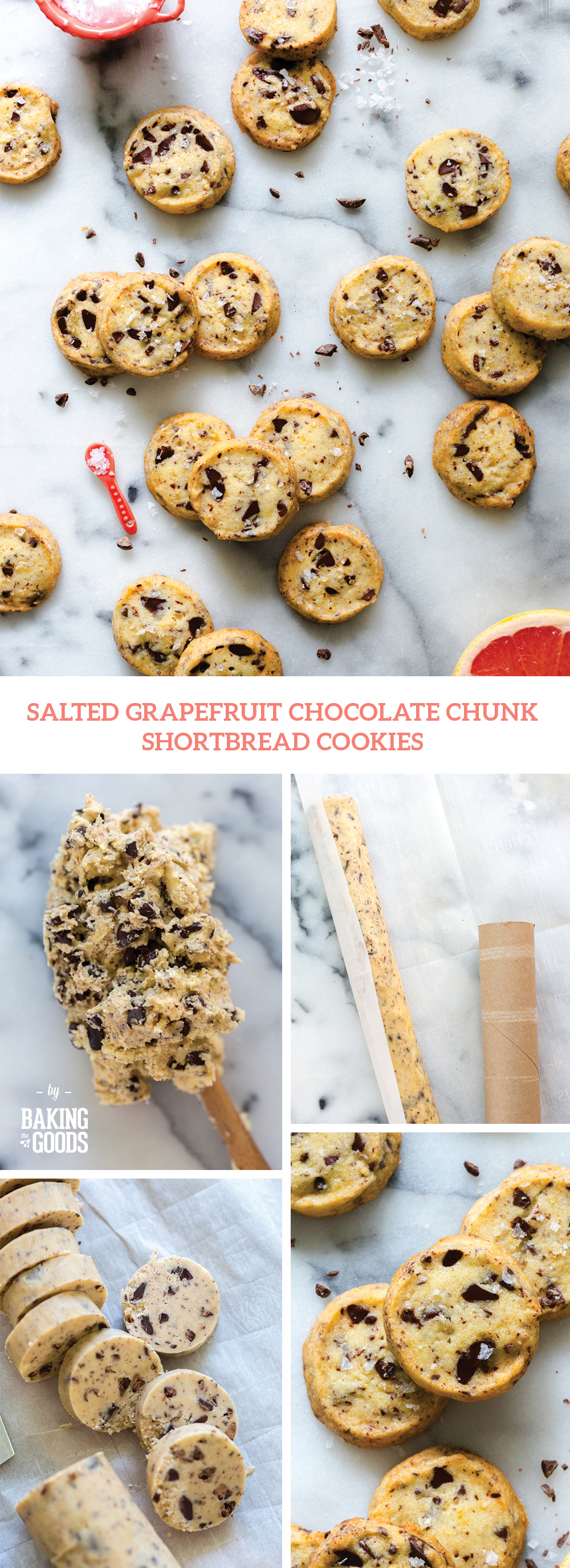 Salted Grapefruit Chocolate Chunk Shortbread Cookies by Baking The Goods.