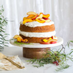 Nectarines and Creme Pink Peppercorn Honey Cake by Baking The Goods