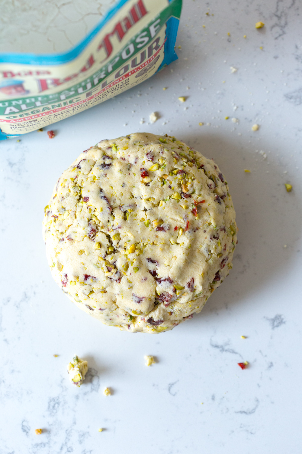 Cherry Pistachio and White Chocolate Shortbread Cookies dough