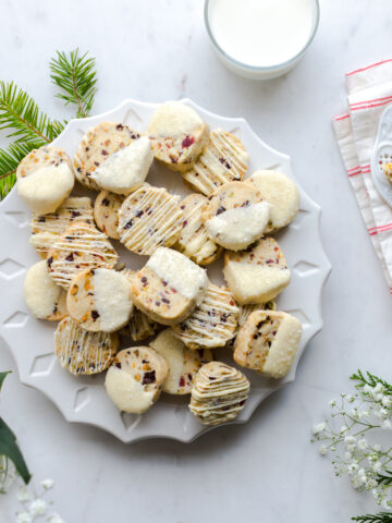 Cherry Pistachio and White Chocolate Shortbread Cookies by Baking The Goods