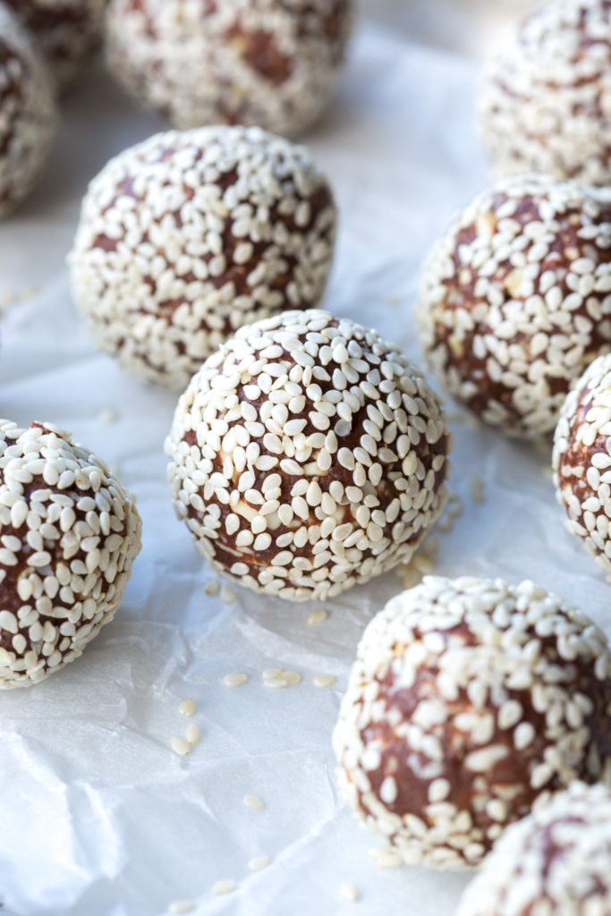 Sesame seeds coat the energy balls so they aren't too sticky