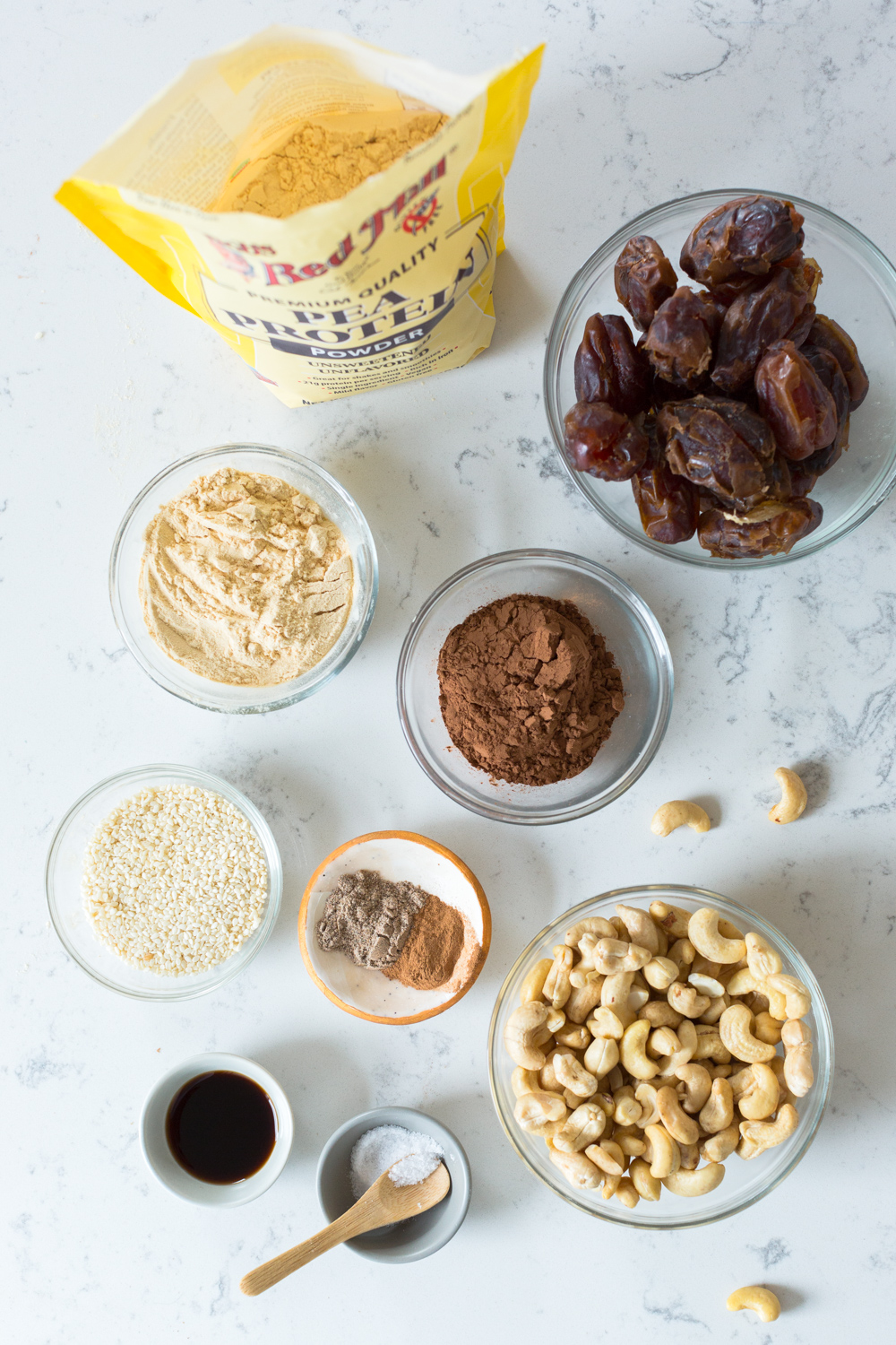 Cashew Date Chocolate Sesame Energy Balls ingredients