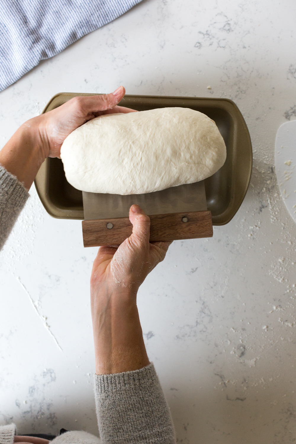 Transfer Best Basic White Bread dough into bread pan