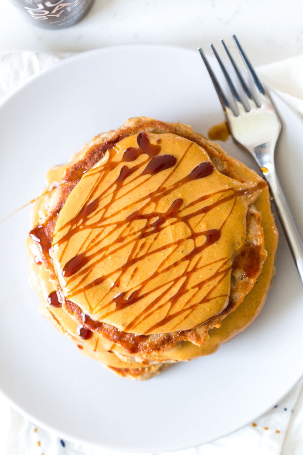 Gluten Free Almond Flour Banana Pancakes with almond butter and Just Date Syrup