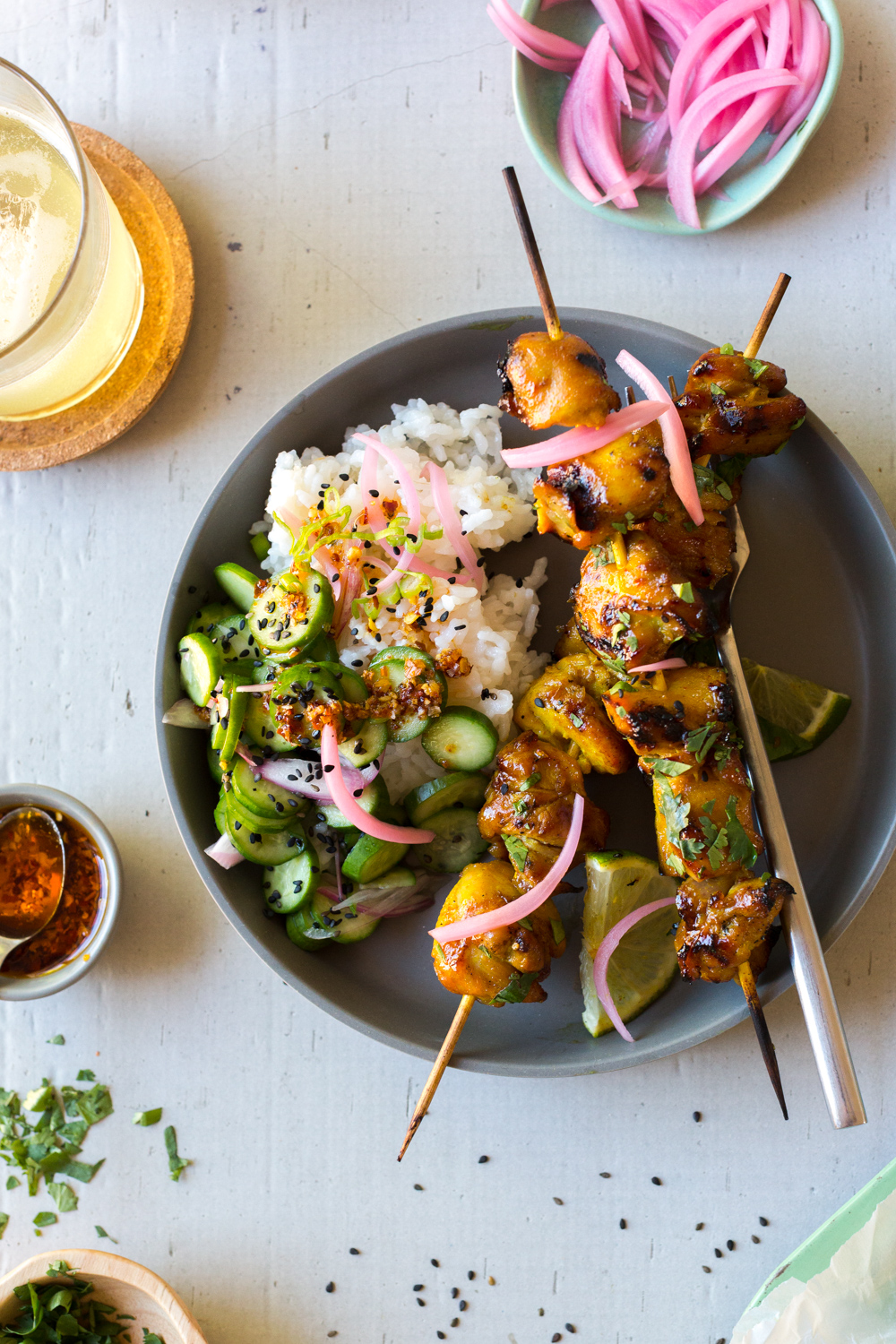 Grilled Honey, Lime & Sriracha Chicken Skewers