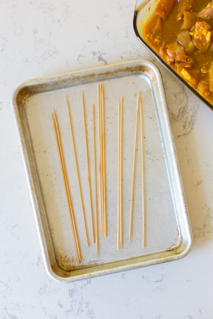 soaking wooden BBQ skewers in water