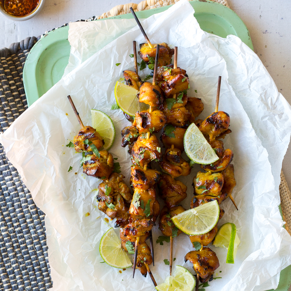 Grilled Honey, Lime & Sriracha Chicken Skewers