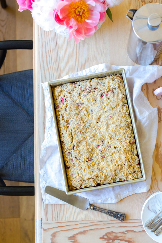 Strawberry Rhubarb Coffee Cake cooling