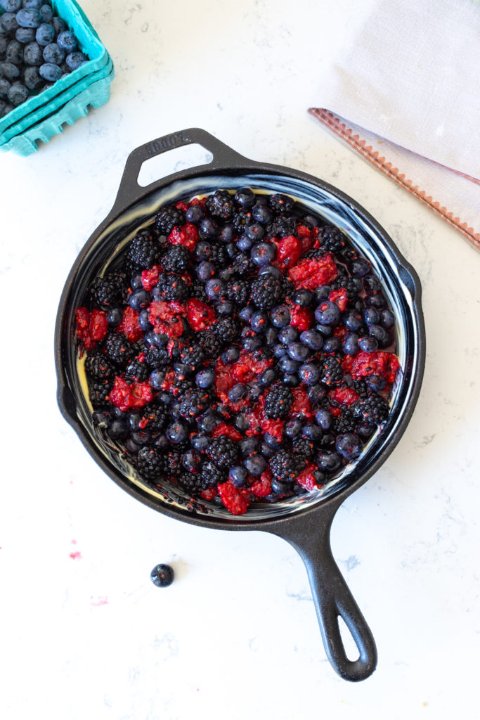 Mixed berry filling in skillet