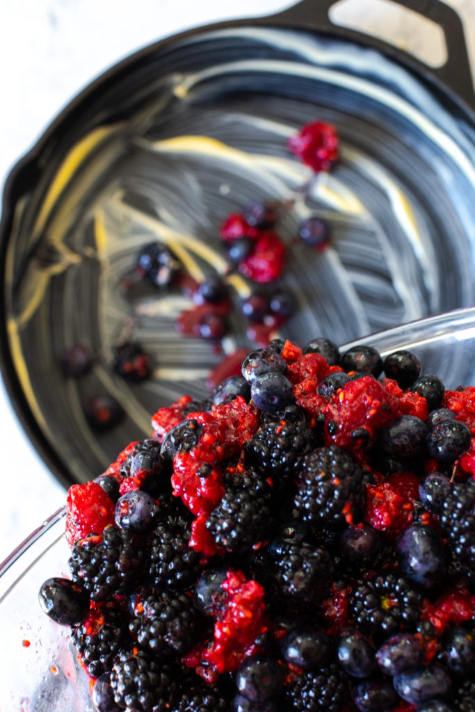 Mixed berry filling in skillet