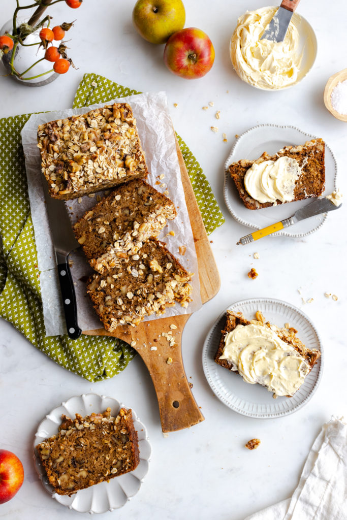 Brown Butter Apple Oat Walnut Bread with Whipped Honey Butter