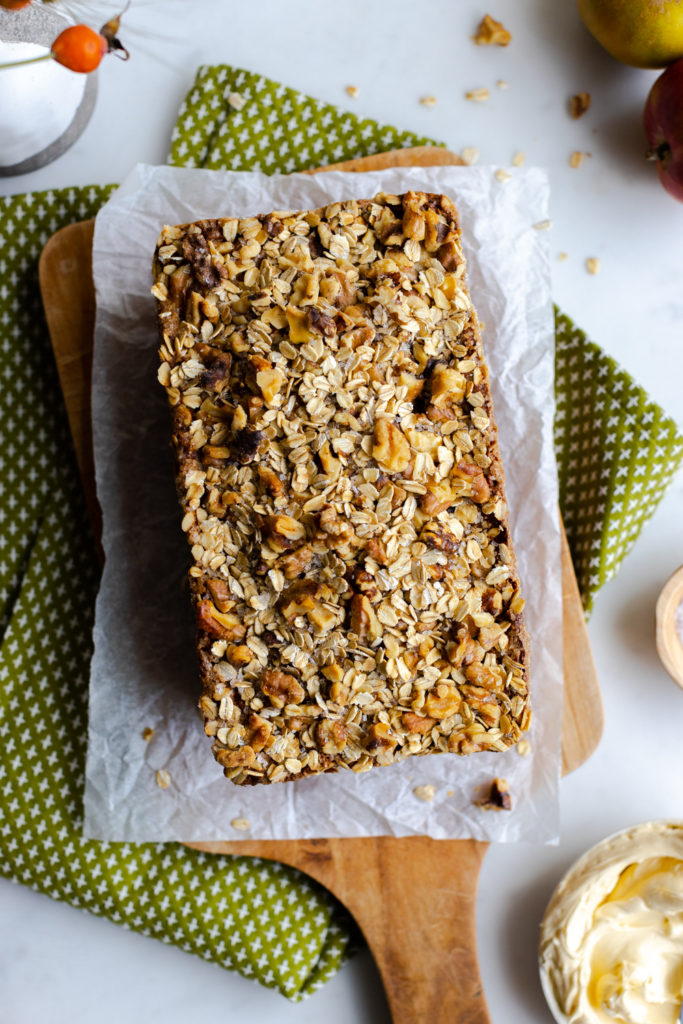 Brown Butter Apple Oat Walnut Bread cooling