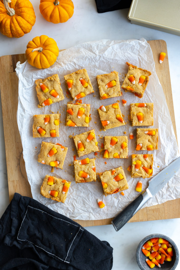 Candy Corn Blondies sliced