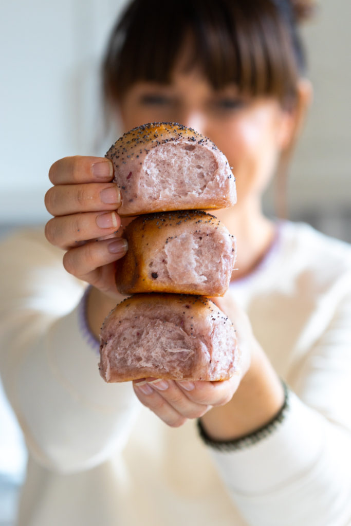 Stack of Purple Sweet Potato Dinner Rolls