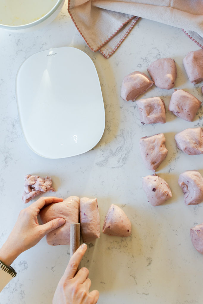 cutting dinner roll dough