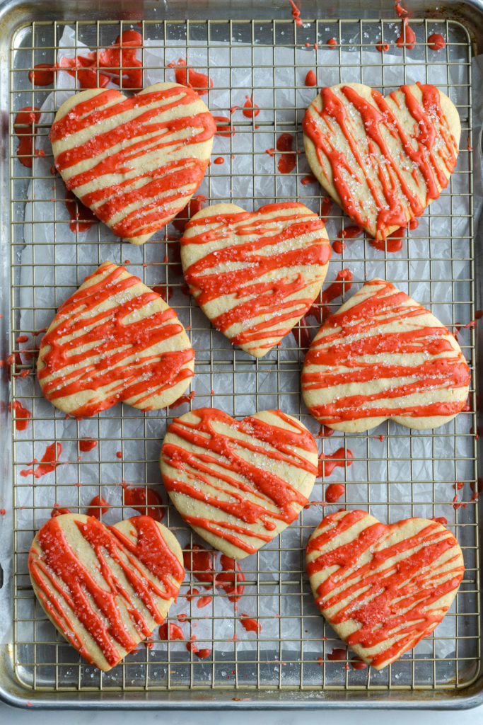 Glazed Strawberry Lemon Heart Cookies