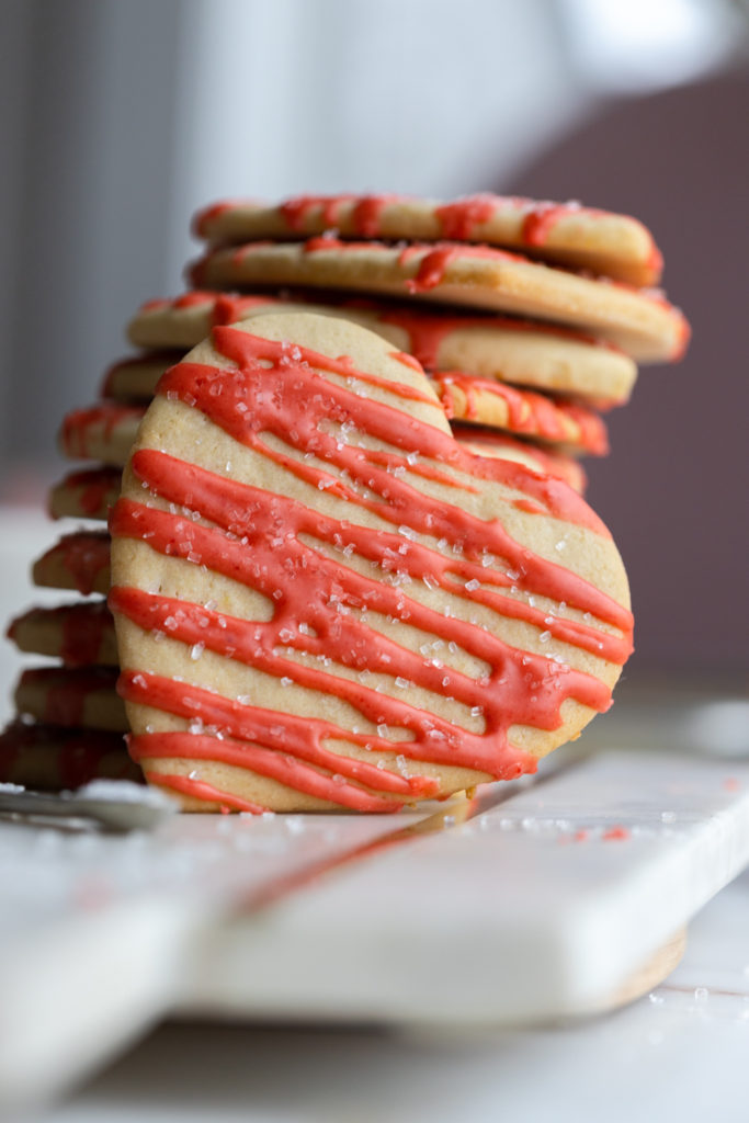 Glazed Strawberry Lemon Heart Cookies stack