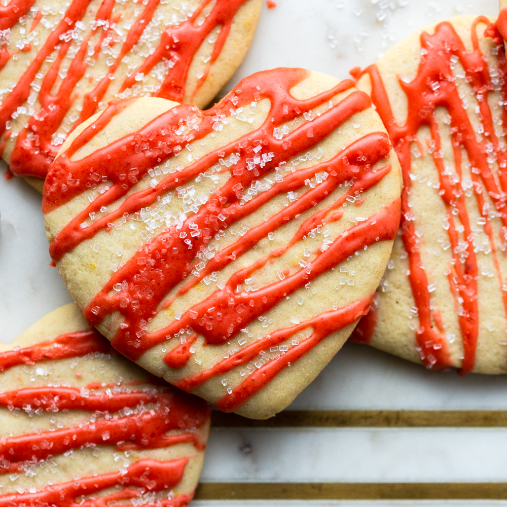 Glazed Strawberry Lemon Heart Cookies by Baking The Goods