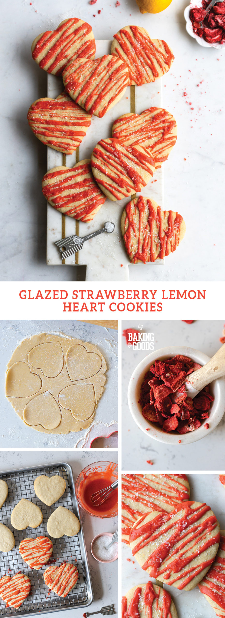 Glazed Strawberry Lemon Heart Cookies