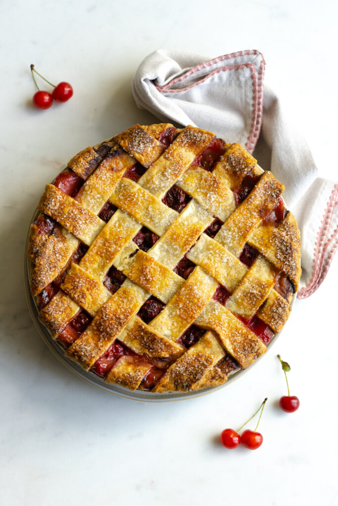sour cherry pie made with all butter pie dough