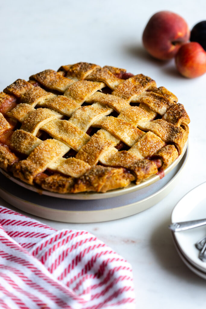 Stone Fruit Pie with a weaved crust