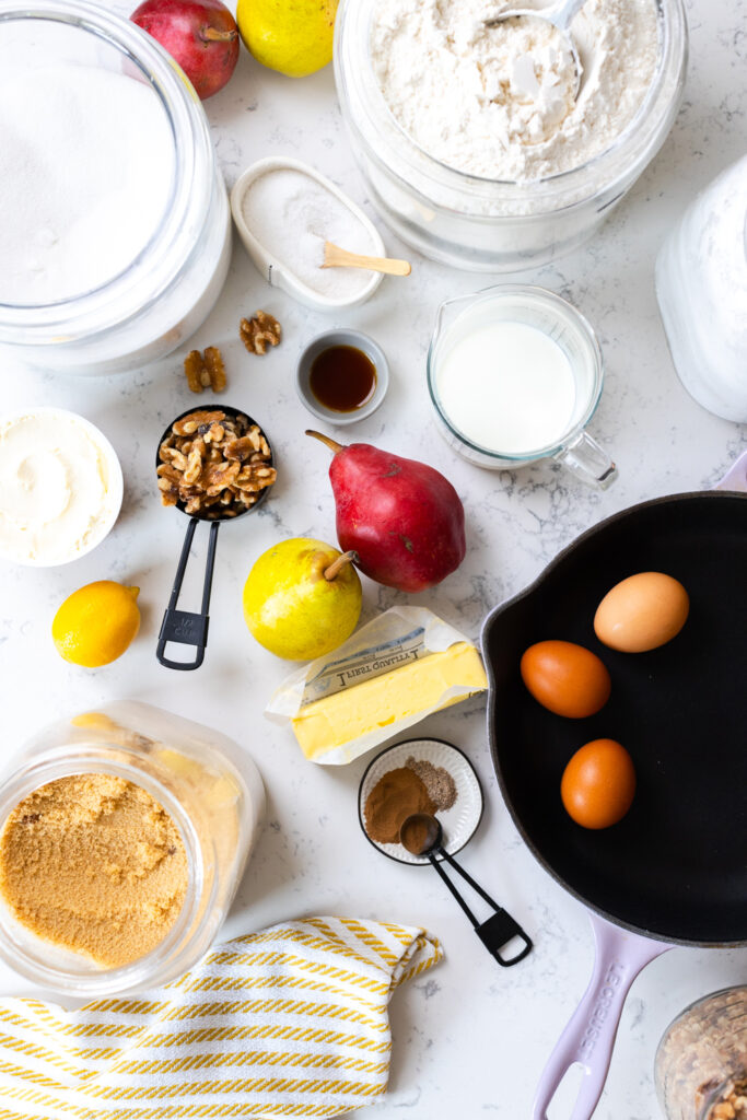 ingredients for Spiced Pear & Walnut Dutch Baby